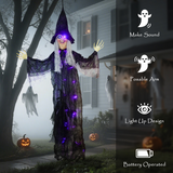 Outsunny Voice Activated Halloween Animatronics Witch, 183cm Life-Sized with Sound and Light Effects, Black