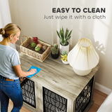 PawHut Dog Crate Furniture, 37 Inch End Table for Large Dogs with Cushion – Lockable Door, Grey Wood Effect