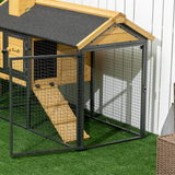 PawHut Two-Tier Outdoor Rabbit Hutch with Run, Removable Tray & Asphalt Roof – Wood and Steel Bunny Cage
