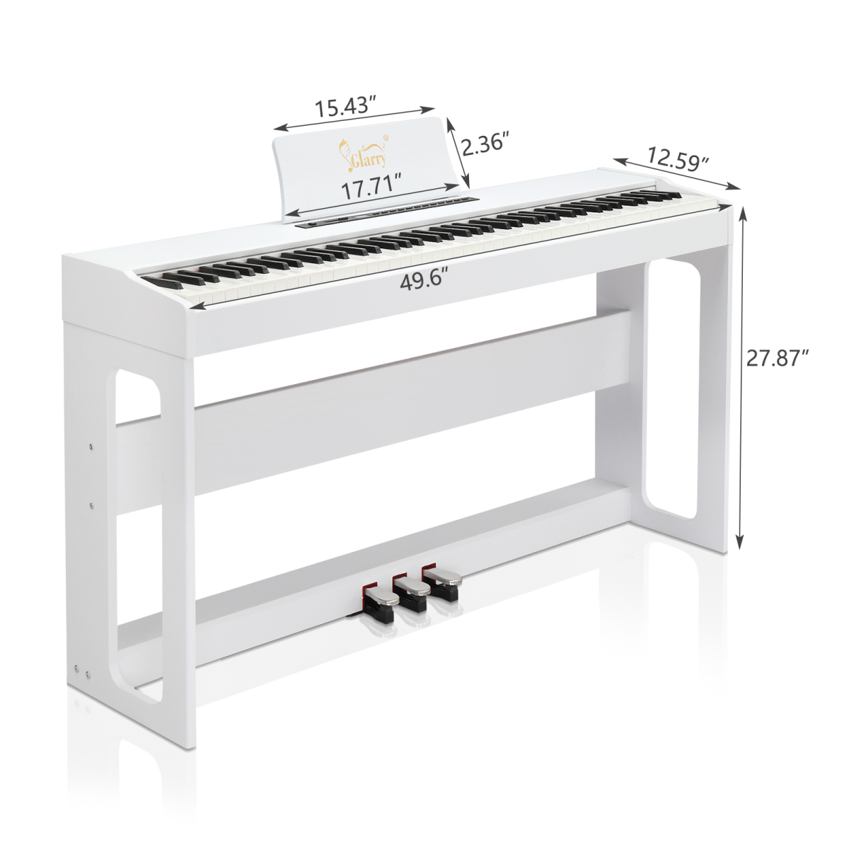 Glarry GDP-104 88 Key Weighted Digital Piano with Stand & Triple Pedals – Headphones Included, White