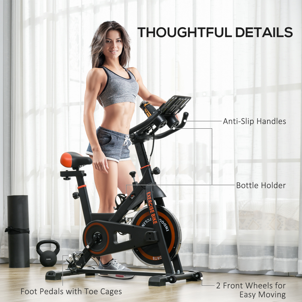 HOMCOM Exercise Bike with 8kg Flywheel, Adjustable Height & Resistance, Monitor – Home Cardio Cycle, Black