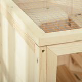 Wooden Hamster Cage with Hinged Top, Front Door and Plexiglass Window – Natural Fir Wood Pet Cage
