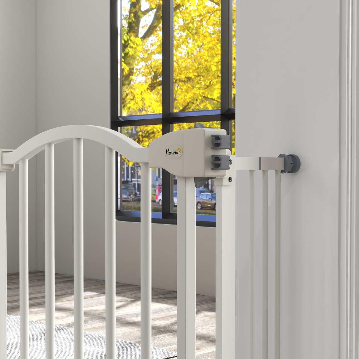 PawHut Adjustable Metal Pet Gate, 74–100cm Safety Barrier with Auto-Close Door – Dog Stair Gate, White