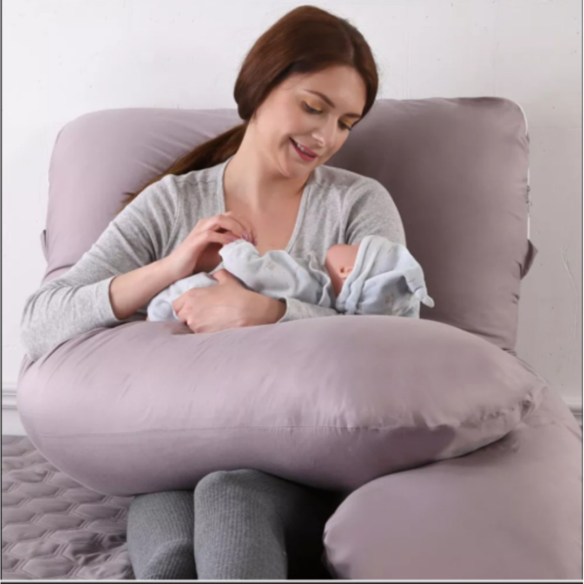 U-Shaped Pregnancy Pillow with Removable Cover – Full Body Maternity Support for Back, Hips & Belly, Grey