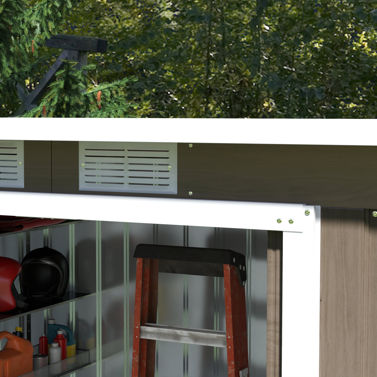 Outsunny 9 x 4ft Metal Garden Storage Shed with Lockable Sliding Double Doors & Vents – Light Grey Wood Grain