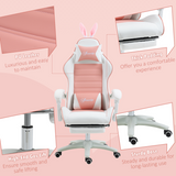 Vinsetto Pink Gaming Chair with Removable Bunny Ears, Retractable Footrest & Reclining Backrest