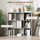 9-Cube Bookcase with Open Compartments & Anti-Tip Kit – Storage Display Shelf Unit, Marble Grey