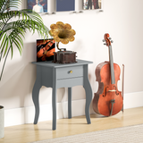 French-Style Side Table with Drawer, Curved Legs & Anti-Tip Strap – Bedside Nightstand & Lamp Table, Grey