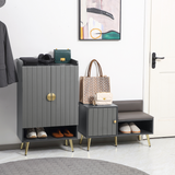 Slim Hallway Shoe Cabinet with Beadboard Doors & Gold Handles – Holds 15 Pairs