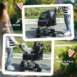 PawHut Foldable Pet Stroller with Reversible Handle, Canopy & 4 Wheels – Dog Travel Carriage, Black