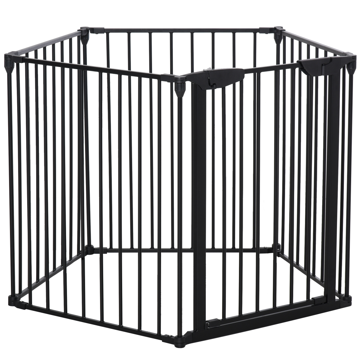 Pawhut 5-Panel Pet Gate and Dog Playpen with Walk-Through Door – Freestanding or Wall Mounted, Black