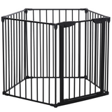 Pawhut 5-Panel Pet Gate and Dog Playpen with Walk-Through Door – Freestanding or Wall Mounted, Black
