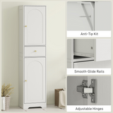 HOMCOM Tall Bathroom Storage Cabinet with Arched Doors, Drawer & Adjustable Shelf – Slim Design, White