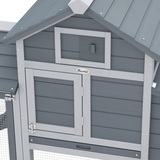 PawHut Small Chicken Coop with Nesting Box, Outdoor Run and Ramp – Fir Wood Hen House, Grey