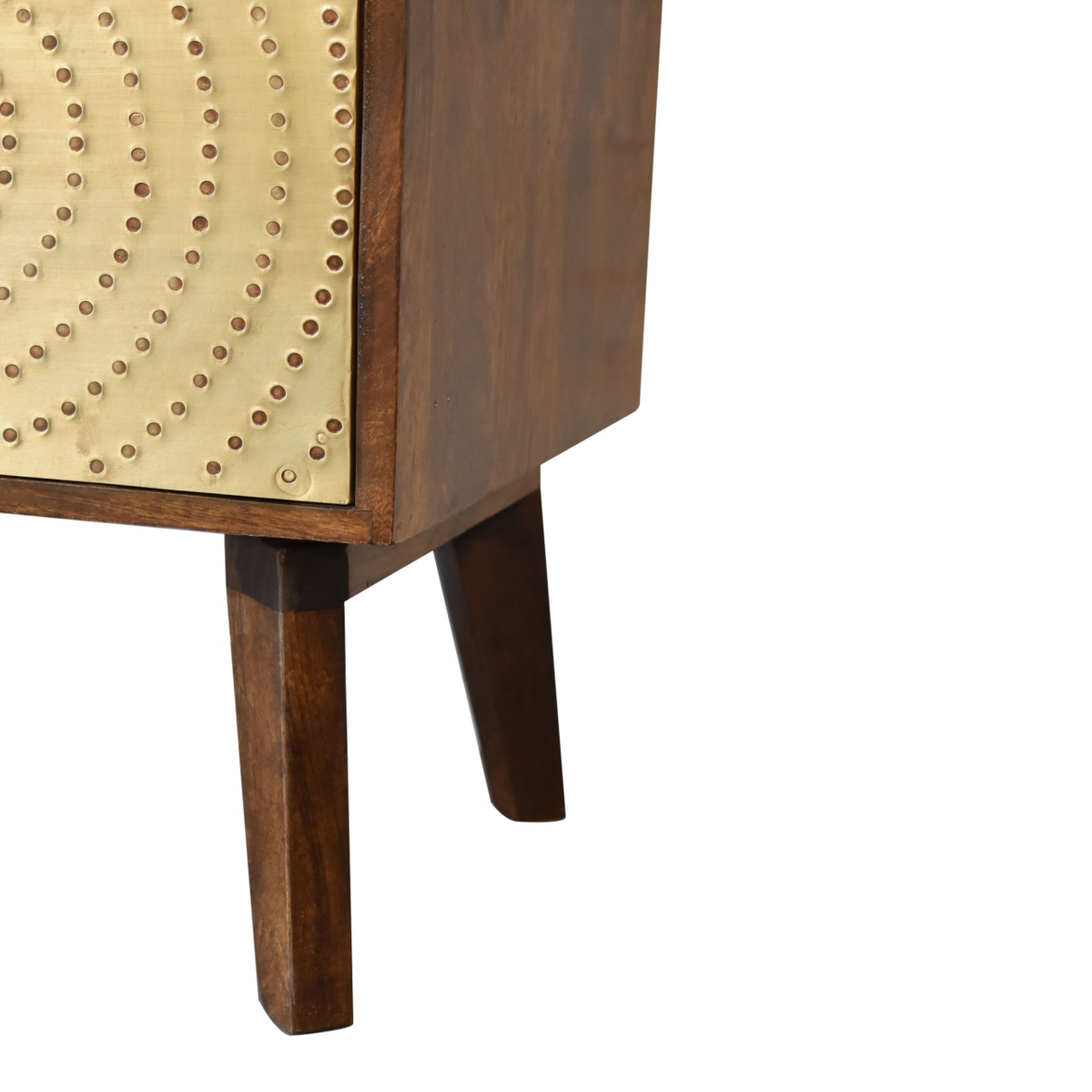 Artisan Furniture Zen 1 Door Bedside Table with Brass Cut-Out Door Front – Art Deco Style, Brown