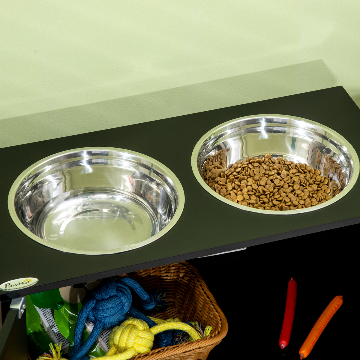 PawHut Raised Dog Bowls with Storage Cabinet – Elevated Feeding Station Stand for Large Dogs, Black