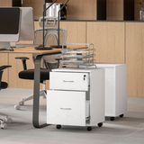 HOMCOM Mobile Office Pedestal Filing Cabinet with 2 Drawers, Lock and Wheels – Under Desk Storage, White