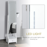 Freestanding LED Mirror Jewellery Armoire with Drawer & Hairdryer Holder – Full Length Mirror