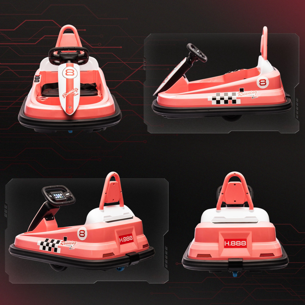 HOMCOM 6V Kids Bumper Car with 360° Rotation, 2 Speeds, Music and Lights – Ride-On Waltzer Car, Pink
