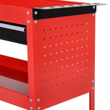 3-Tier Rolling Tool Trolley Cart with Drawer & Lockable Castors – Workshop Storage, Red