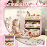 AIYAPLAY Kids Toy Storage Unit with 6 Fabric Boxes – Pink 3-Tier Playroom Organiser
