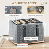 Honeycomb 1.7L Fast Boil Kettle & 4-Slice Toaster Set – Matching Breakfast Duo with Browning Settings