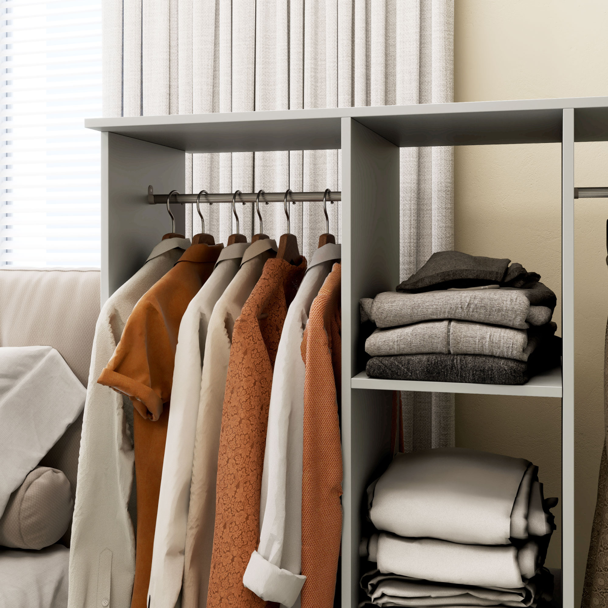 HOMCOM Mobile Double Open Wardrobe with 2 Hanging Rails and Wheels – Bedroom Clothes Storage, Grey