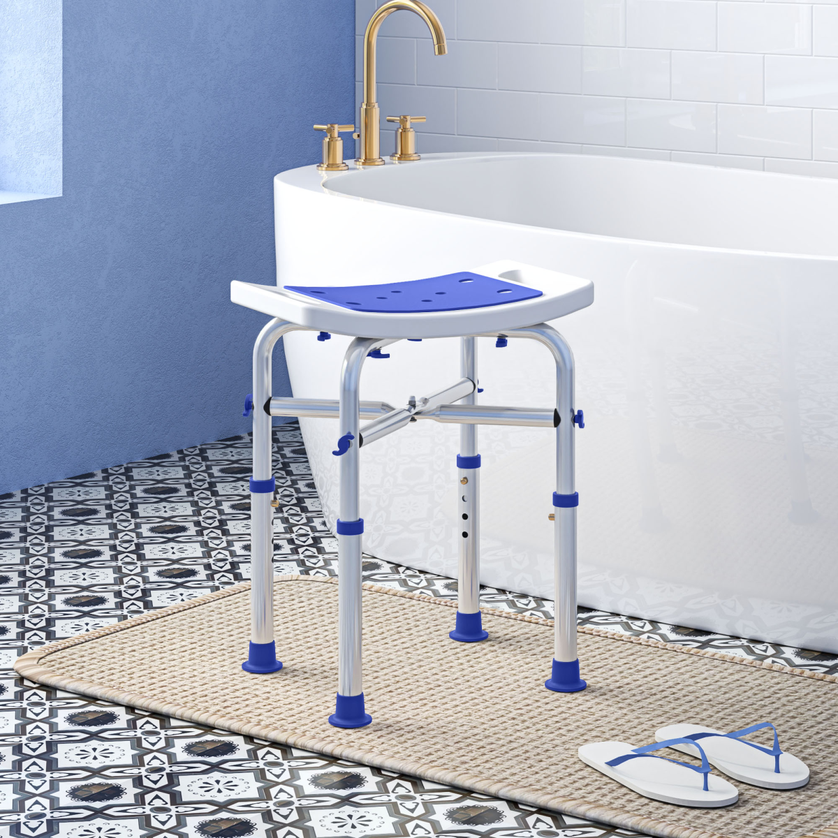 HOMCOM Adjustable Shower Stool with Padded Seat & Foot Pads – Bathing Aid for Elderly Users, Purple