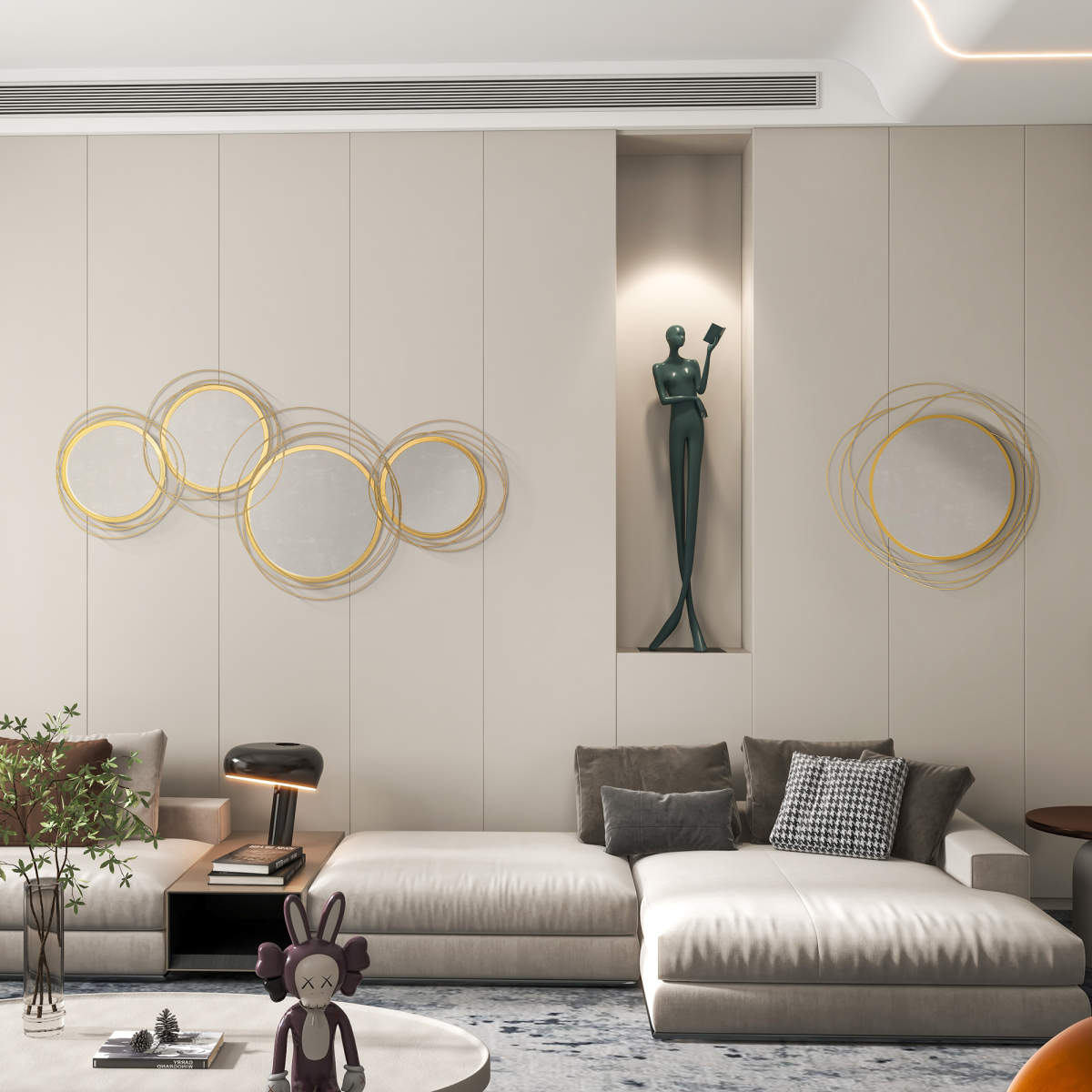 HOMCOM 4-Piece Gold Metal Wall Art with Decorative Mirrors – Modern Wall Sculpture
