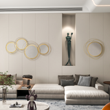 HOMCOM 4-Piece Gold Metal Wall Art with Decorative Mirrors – Modern Wall Sculpture