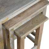 Artisan Furniture Country Solid Wood Stool Set of 3 – Hand Distressed Space-Saving Stools & Side Tables, Beige