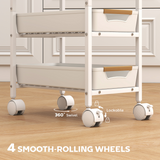 Slim 5-Tier Storage Trolley with 4 Drawers and Wheels – Rolling Organiser Cart, White and Oak