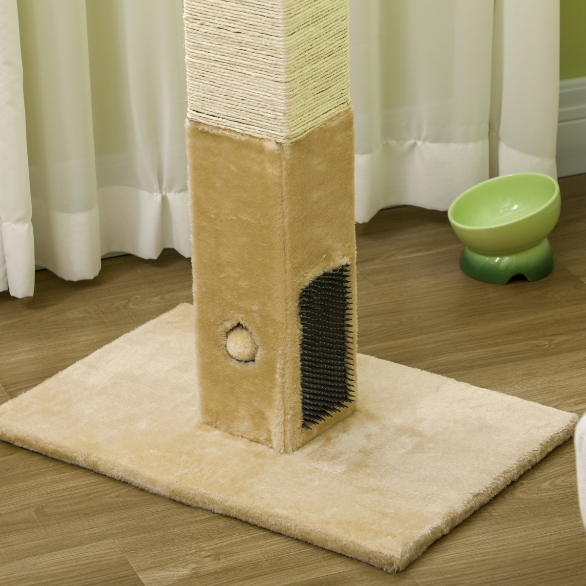 PawHut Cat Scratching Post Climber with Carpet Base, Hanging Toy & Jute Rope – Beige