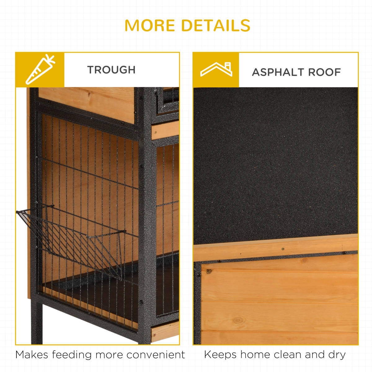 PawHut Wooden Rabbit Hutch with Metal Frame, Run & Slide-Out Tray – Outdoor Bunny House, Light Yellow
