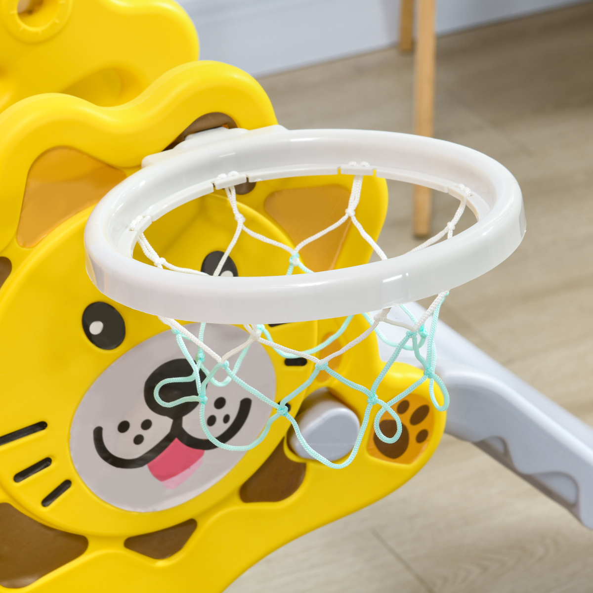 Kids 3-in-1 Slide with Climber & Basketball Hoop – Indoor Toddler Play Slide for 18-36 Months, Yellow & Grey