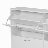 Wooden 4-Drawer Flip-Down Shoe Cabinet – Holds 16–24 Pairs, Slim Space-Saving Hallway Storage, White
