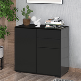 HOMCOM Gloss & Matte Side Cabinet with 2 Doors & 2 Drawers – Home Office Storage, Black