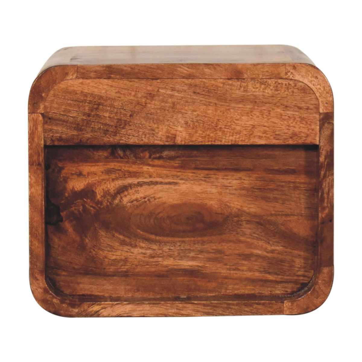 Artisan Furniture Solid Mango Wood Mini Wall Mounted Bedside Table, 1 Drawer and Open Slot, Honey Caramel