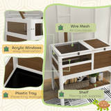 PawHut Wooden Tortoise House with Run, Hide Box, Basking Area, Shelf & Lamp Holder – Reptile Habitat, Brown