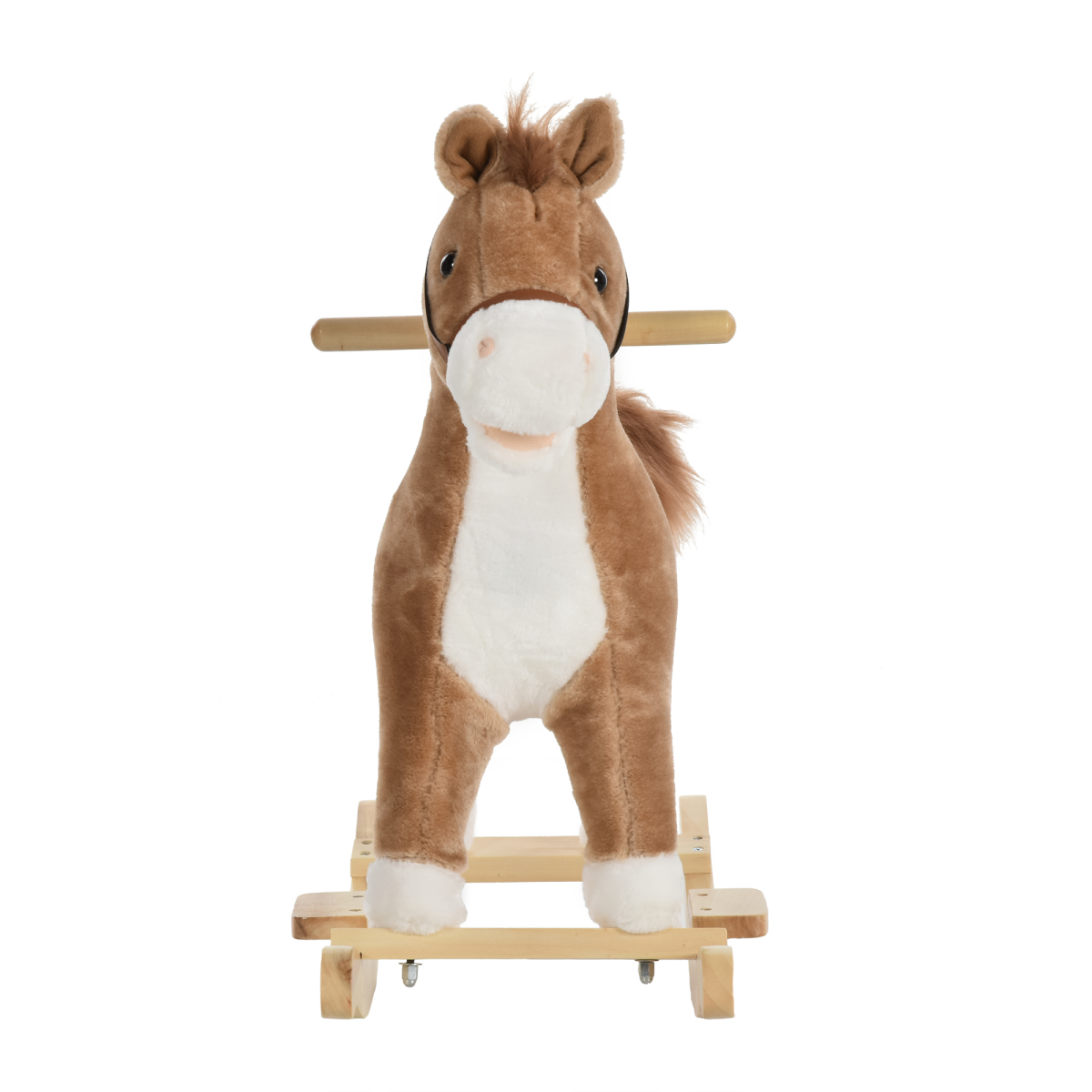 HOMCOM Kids Plush Rocking Horse with Moving Mouth, Wagging Tail and Sounds – Ride-On Toddler Rocker, Brown