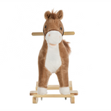 HOMCOM Kids Plush Rocking Horse with Moving Mouth, Wagging Tail and Sounds – Ride-On Toddler Rocker, Brown