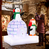 HOMCOM 5ft Christmas Inflatable Penguins in Scarves with Ice House – Indoor & Outdoor LED Decor