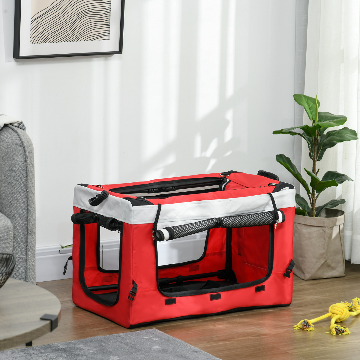 PawHut Foldable Pet Stroller with Detachable Carrier & Soft Padding – Small Dog Pushchair, Red
