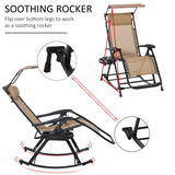 Folding Zero-Gravity Recliner Rocker with Canopy, Padded Headrest and Side Tray – Outdoor Lounge Chair