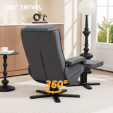 Swivel Recliner Chair with Footstool, 135° Manual Recline & Padded Headrest – Linen-Feel Armchair, Charcoal Grey