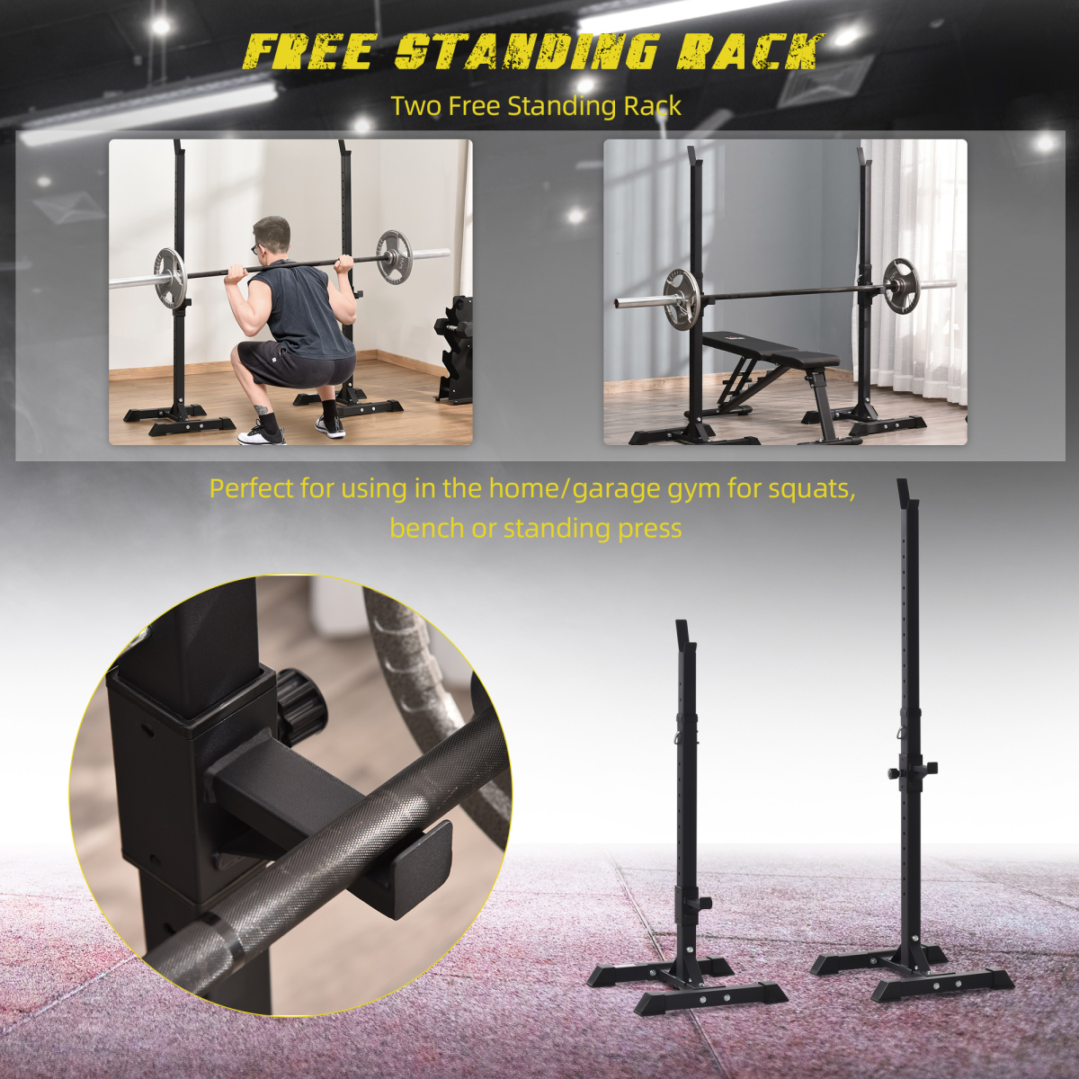 HOMCOM Adjustable Barbell Squat Stand with 12 Height Levels & Non-Slip Feet – Home Gym Weight Rack, 150kg Capacity