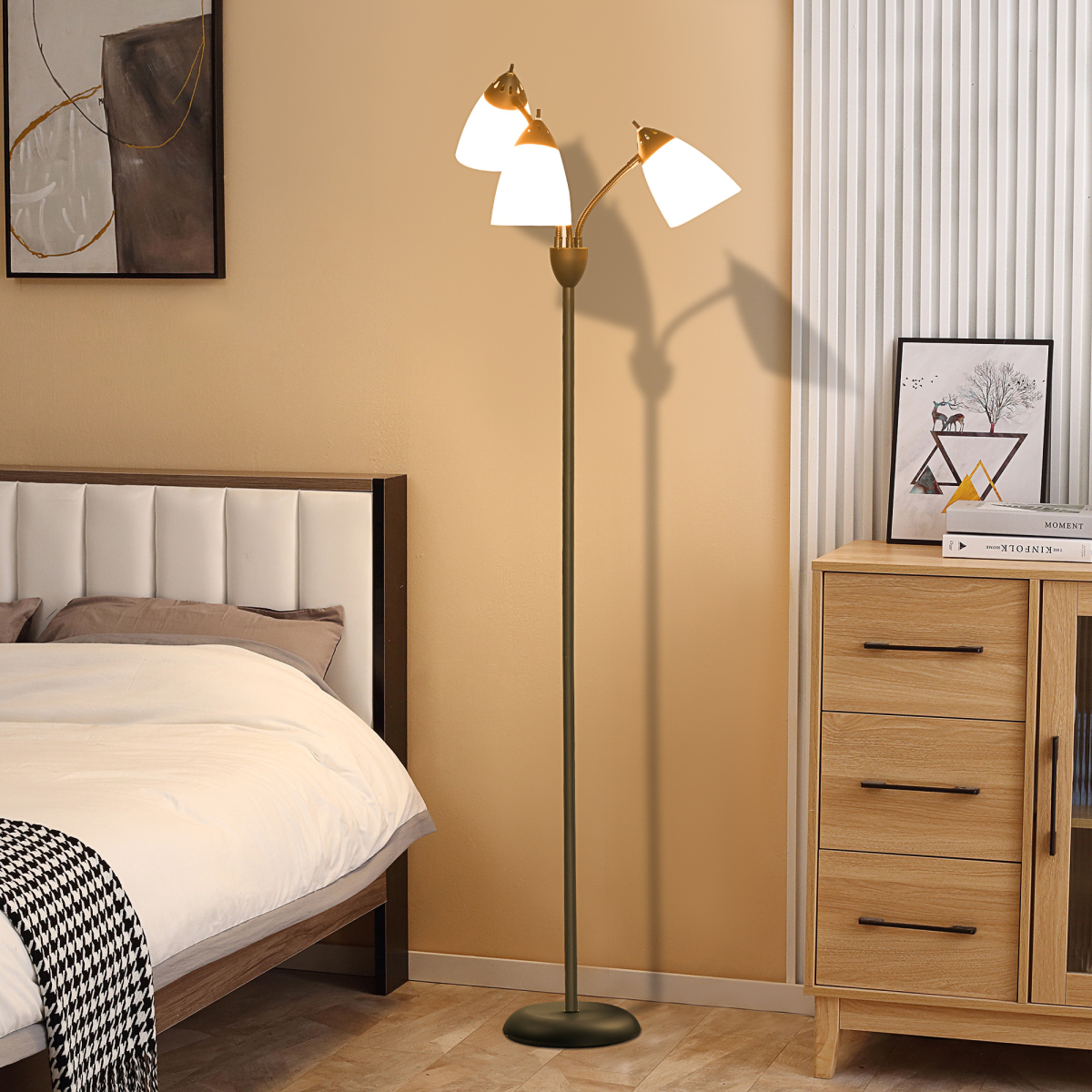 155cm Arc Tree Floor Lamp with 3 Rotating Lights – Black