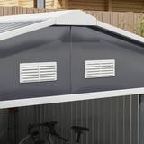 Outsunny 13 x 11FT Galvanised Steel Garden Shed with Sliding Double Door, Ventilation & Floor Foundation, Grey