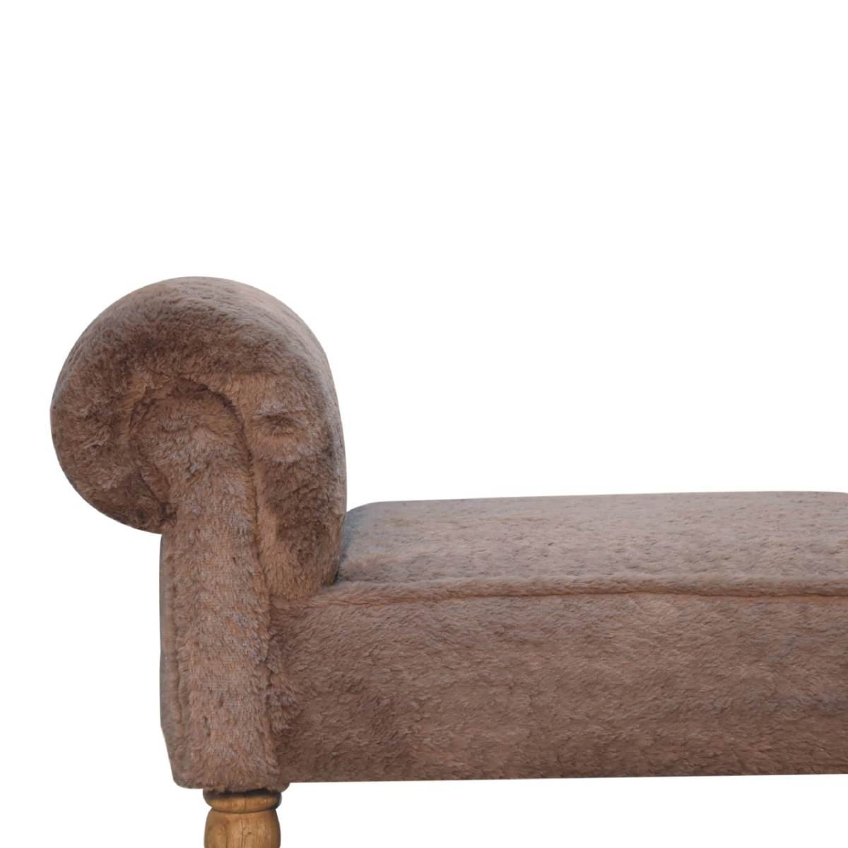 Artisan Furniture Mocha Faux Fur Upholstered Bedroom Bench – Solid Mango Wood Turned Legs, Brown