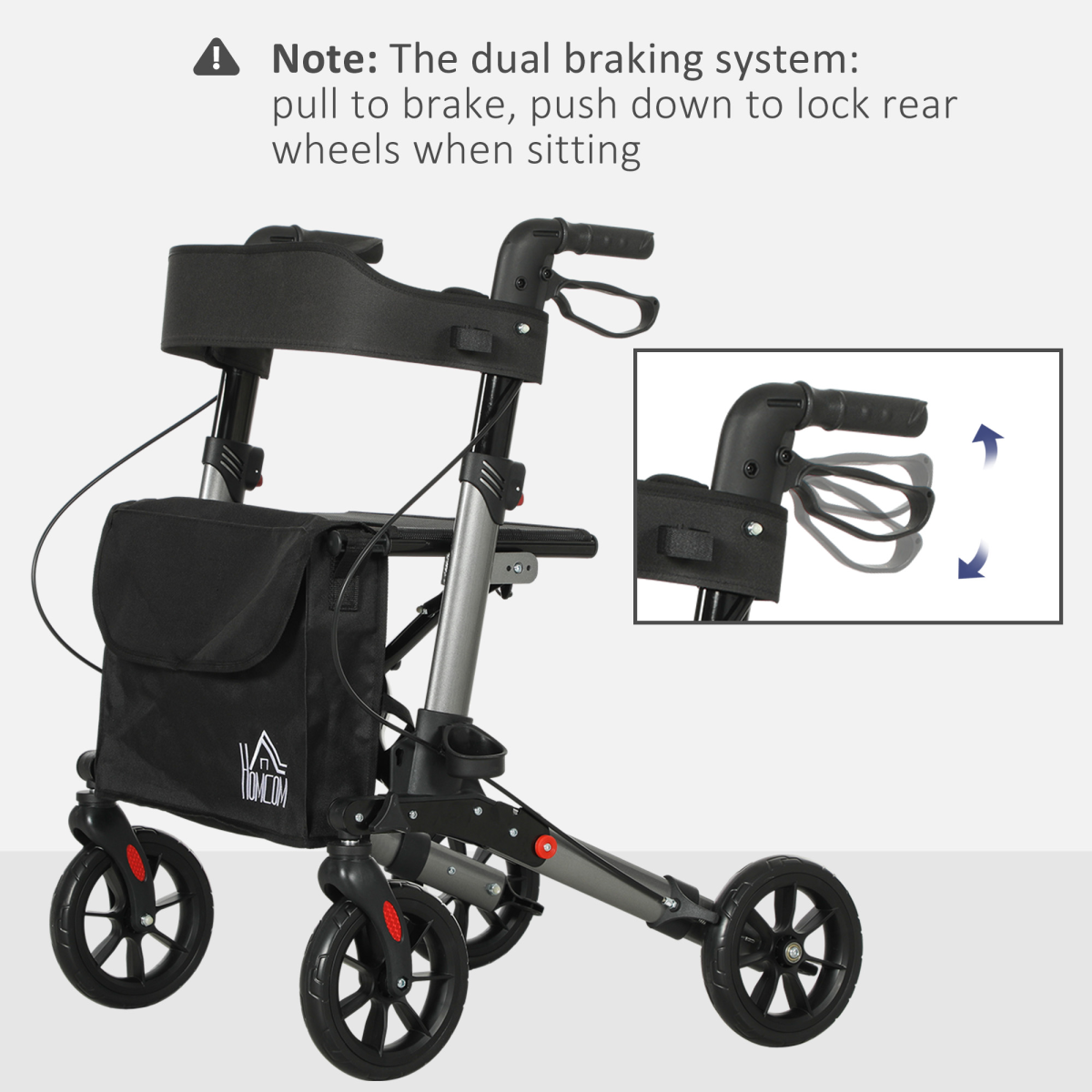 HOMCOM 4-Wheel Rollator Walker with Seat, Backrest & Storage Bag – Foldable Aluminium Mobility Aid, Silver